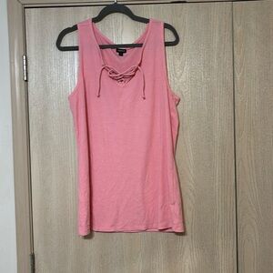Women’s Pink Ribbed Fitted Tank with Tie Details